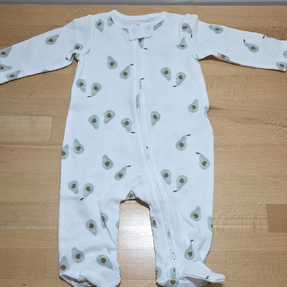 Simple White and Green Floral Footies One Piece